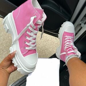 Pink High-Top Platform Sneakers